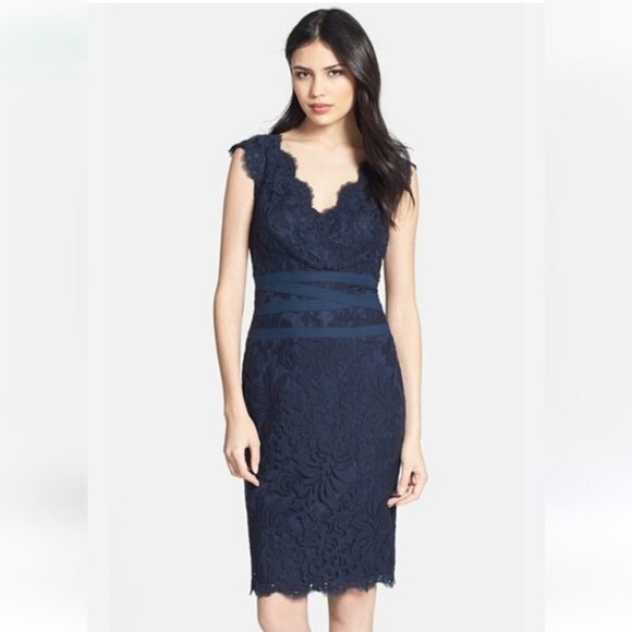 TADASHI SHOJI | Embroidered Lace Sheath Dress Teal green sz 14Q - Picture 1 of 7